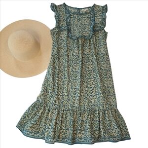 Max Studio Mini Dress Size XS Teal Floral Ruffles Tier Cottagecore Relax Pockets